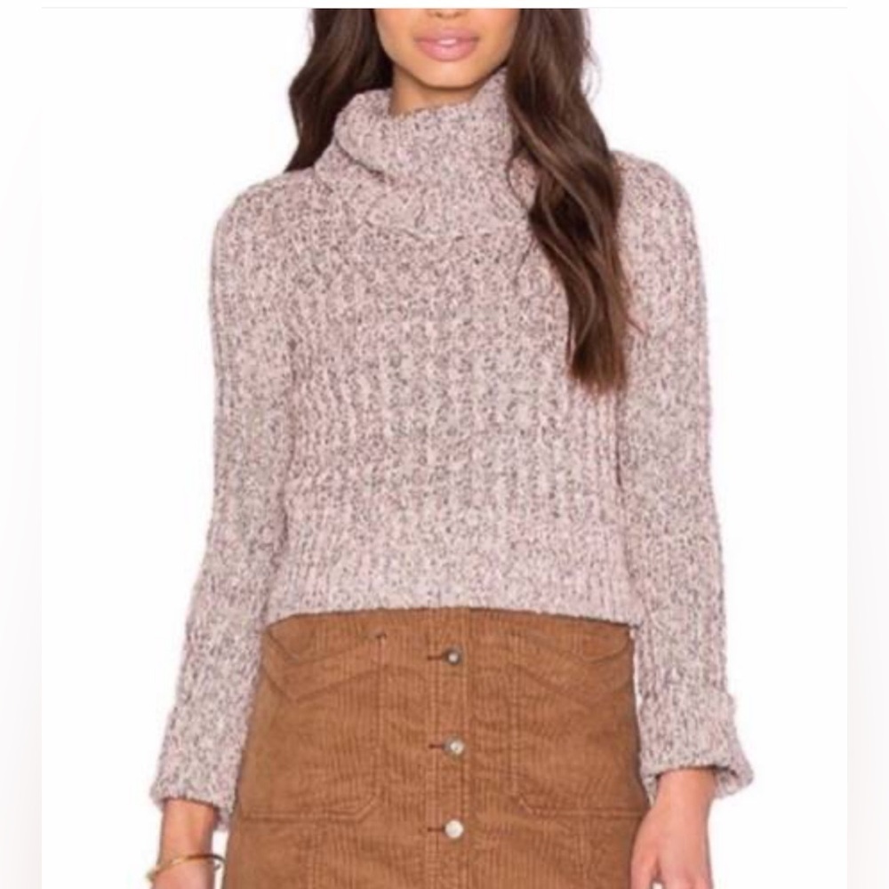 Free People Large purple silver black chunky knit cropped turtle neck sweater
